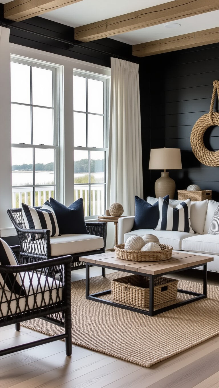 Coastal Black Nautical Living Room