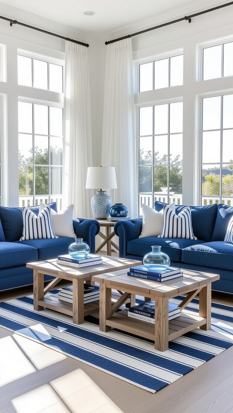 Coastal Blue and White Living Room