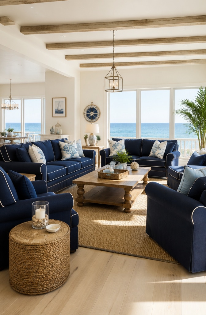 Coastal Blue Beach House Living Room