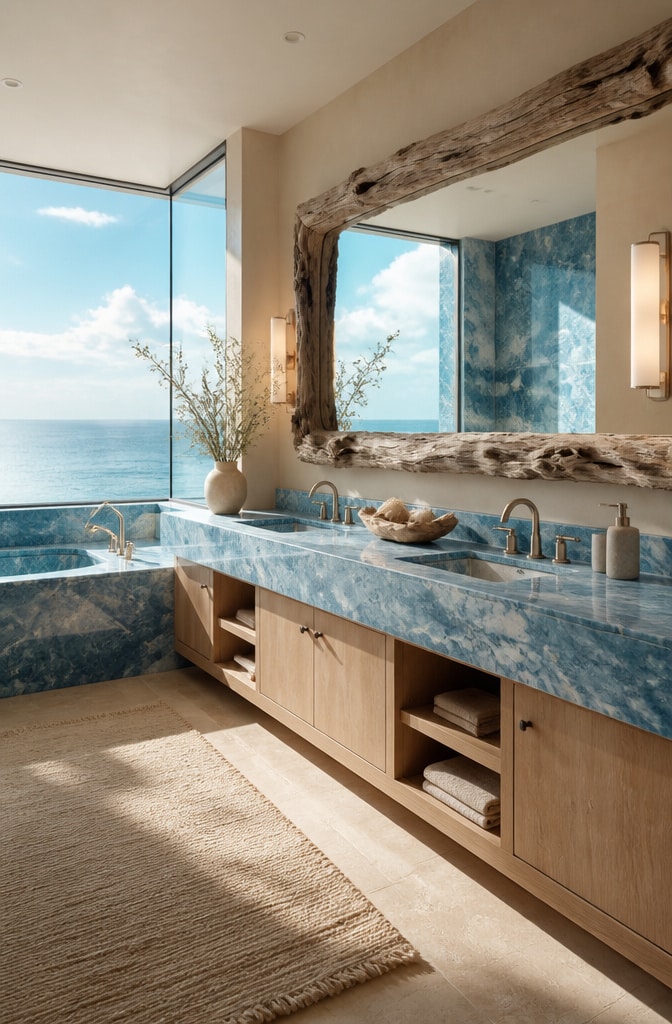 Coastal Blue Marble Bathroom Retreat