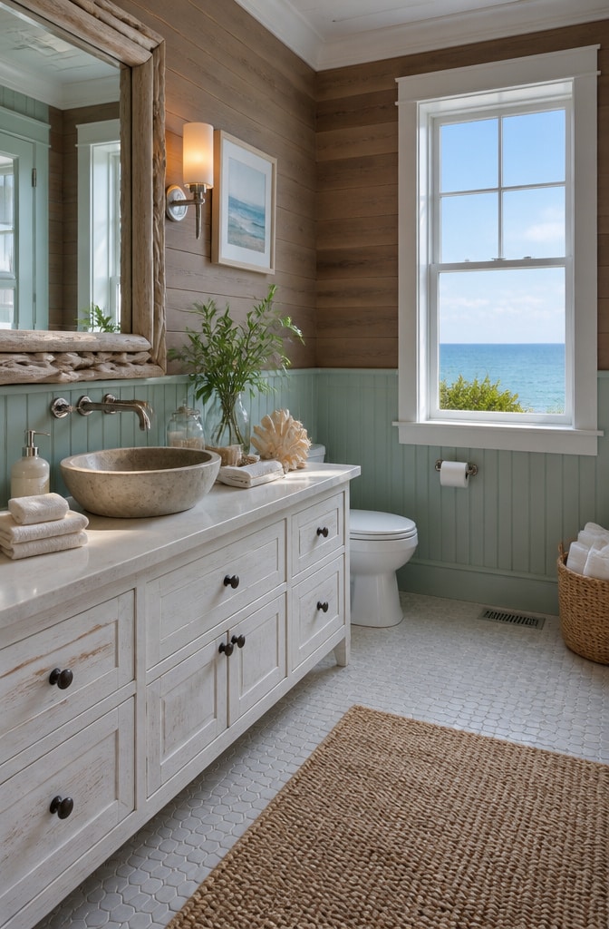Coastal Brown and Green Beach-Inspired Bathroom