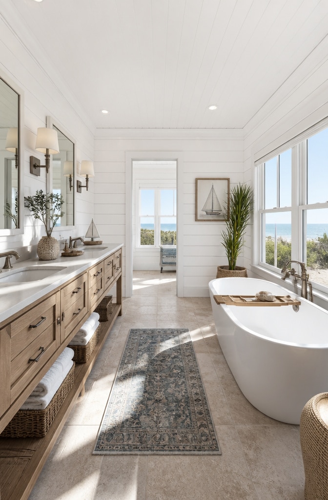 Coastal Brown and White Beach Bathroom