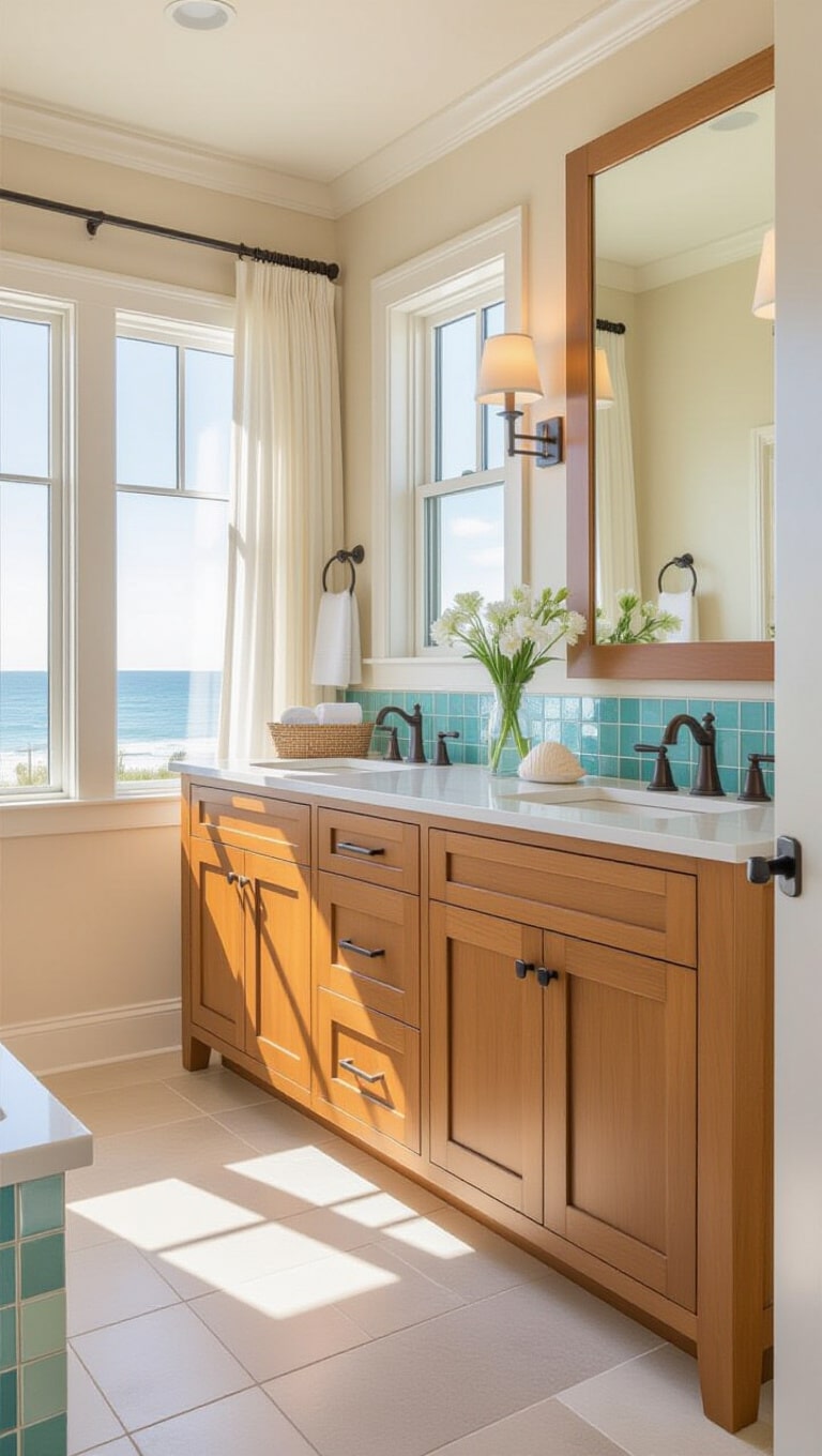 Coastal Brown Cabinets Bathroom Design