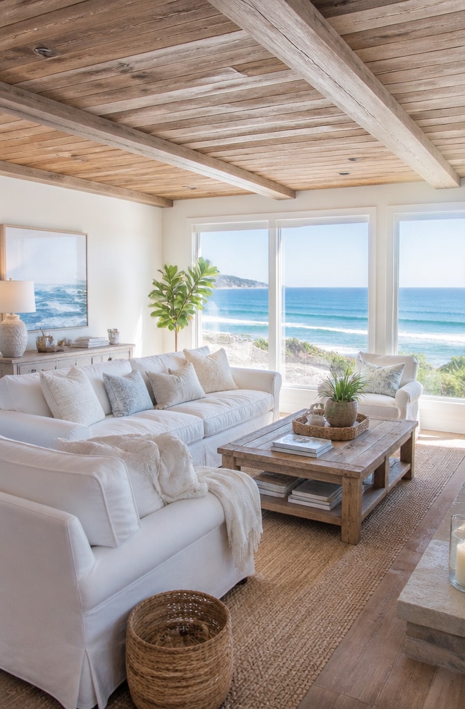 Coastal Brown Ceiling Living Room