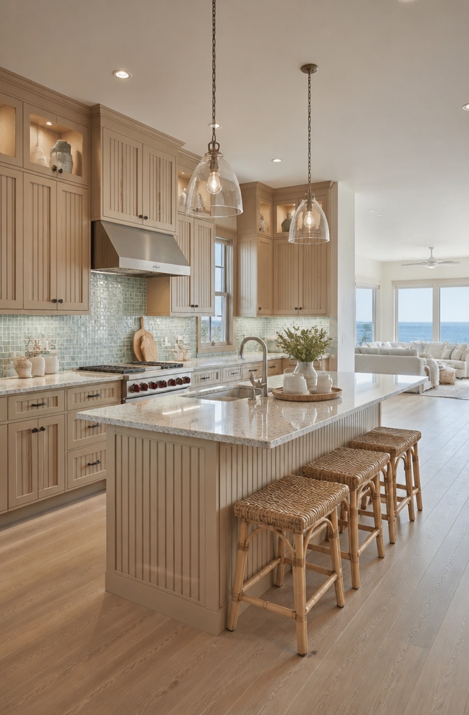 Coastal Brown Painted Kitchen Cabinets