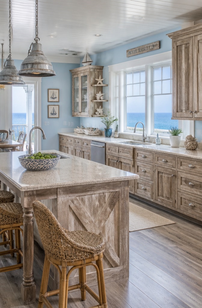 Coastal Brown Wood Beach House Kitchen