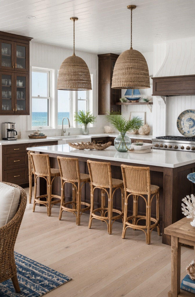 Coastal Dark Brown and White Kitchen