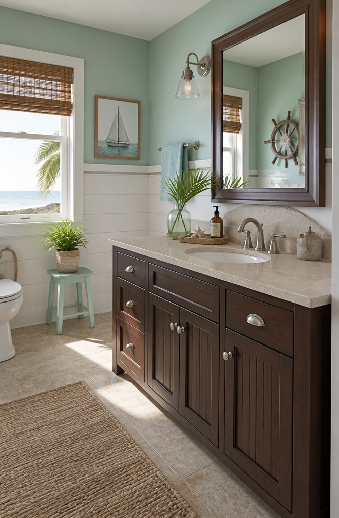 Coastal Dark Brown Vanity with Nautical Accents