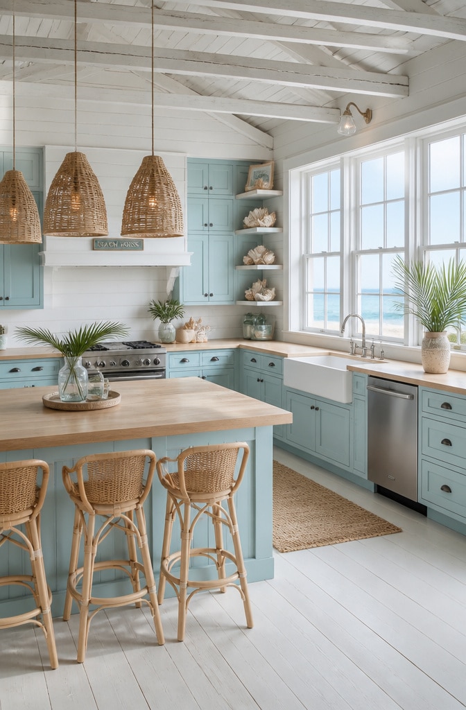 Coastal Duck Egg Blue Beach House Kitchen