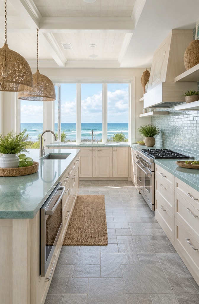 Coastal Grey Beach House Tile Kitchen