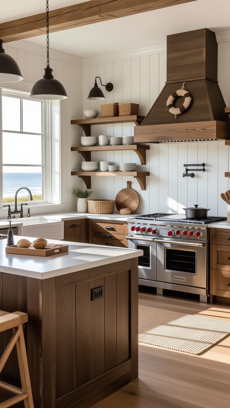 Coastal-Inspired Dark Brown Kitchen