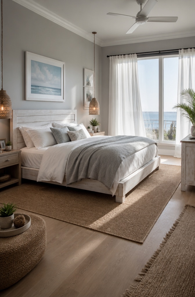 Coastal-Inspired Gray and Beige Bedroom