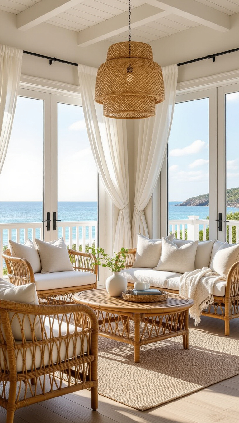 Coastal Inspired Light Brown Living Room