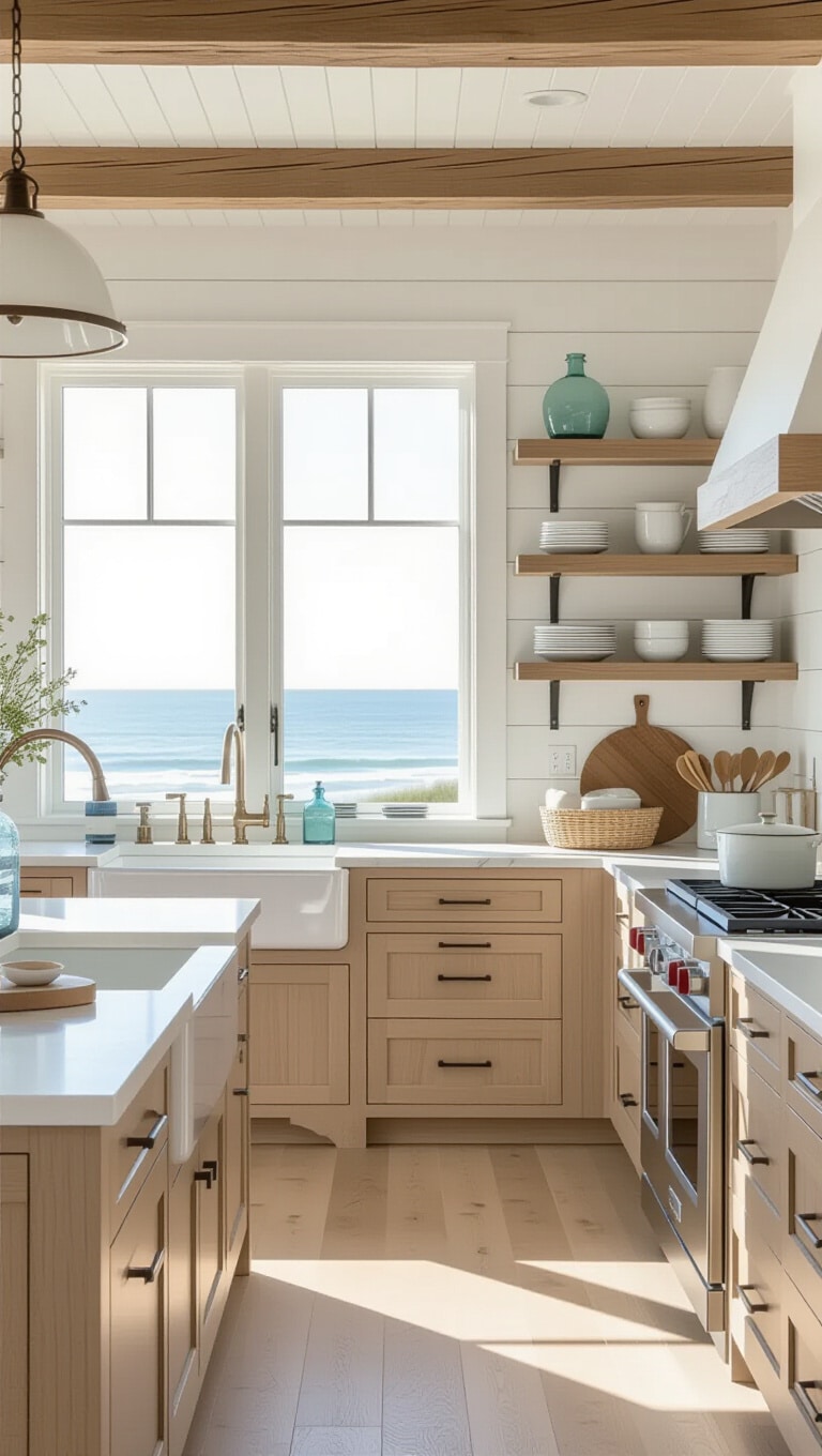 Coastal Light Brown Beach House Kitchen