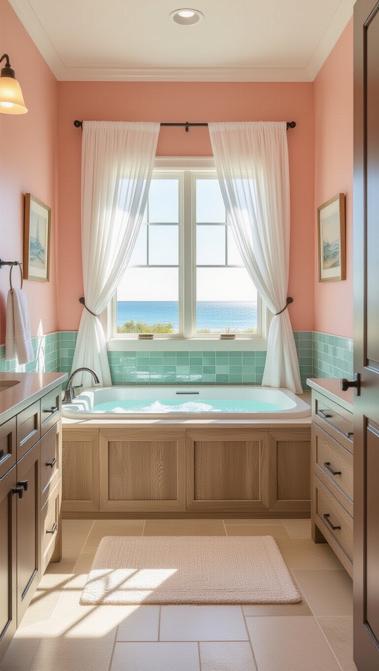 Coastal Pink and Brown Relaxing Bathroom