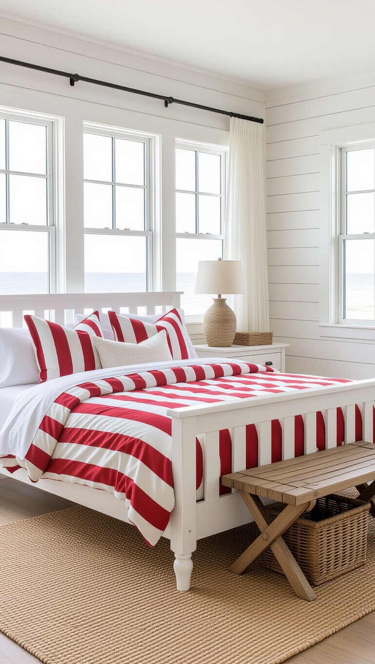 Coastal Red and White Beach Bedroom