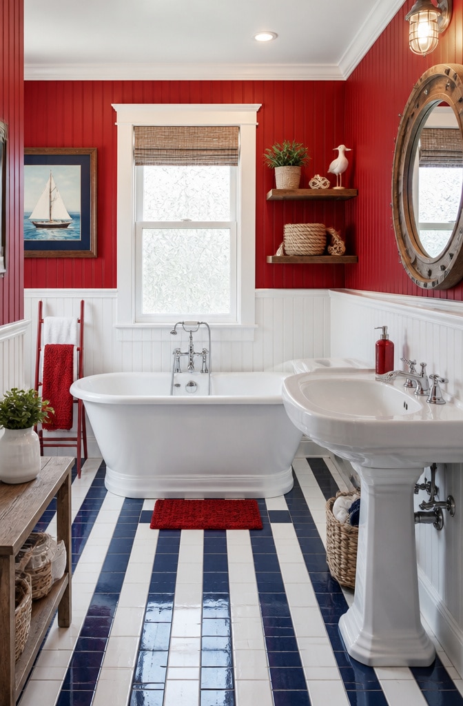 Coastal Red Nautical Bathroom