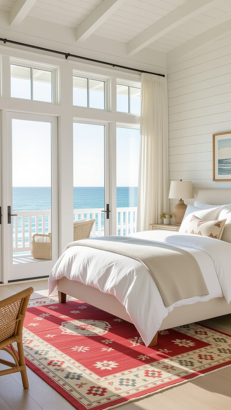Coastal Red Rug Beach House Bedroom