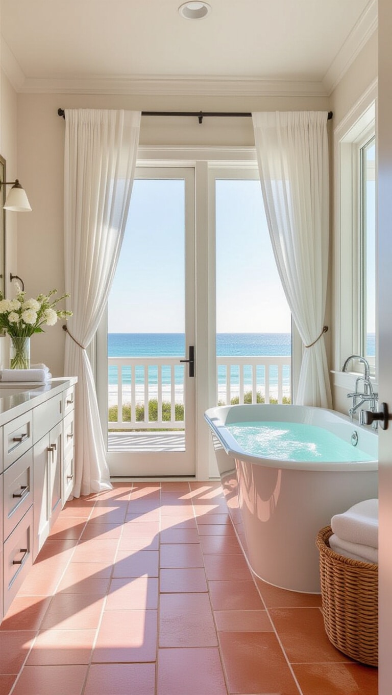 Coastal Red Travertine Bathroom Escape