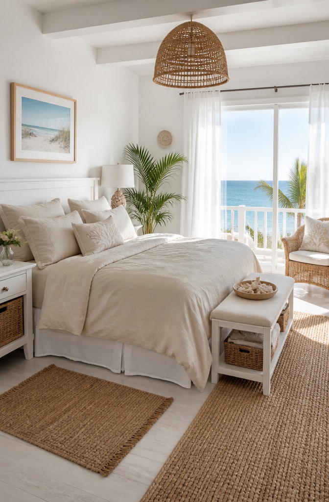 Coastal White and Beige Beach Bedroom