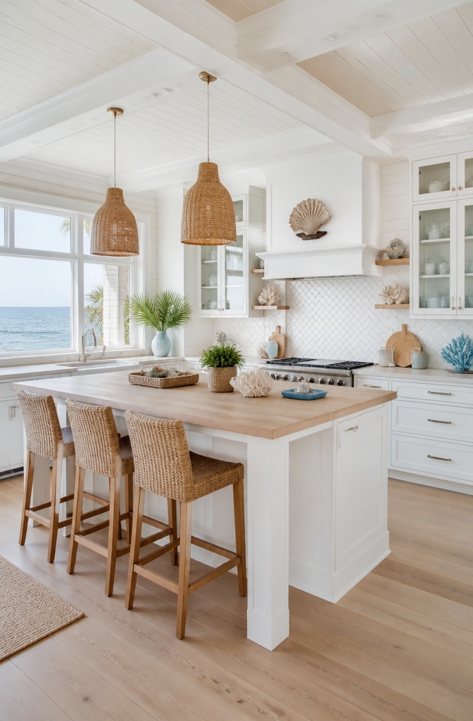Coastal White and Brown Kitchen Retreat