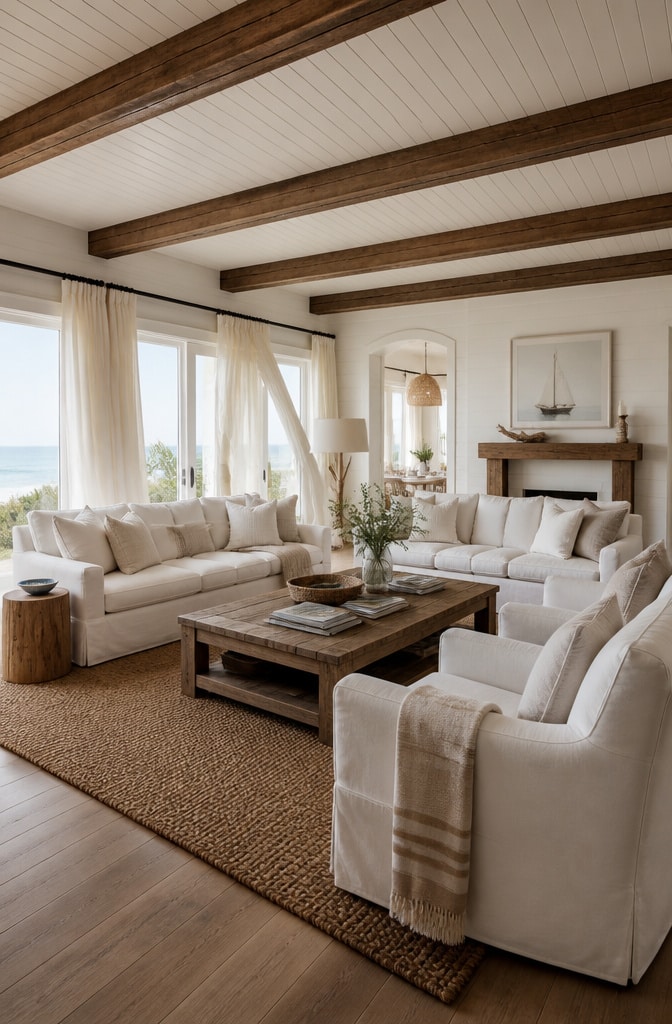 Coastal White and Brown Living Room Retreat
