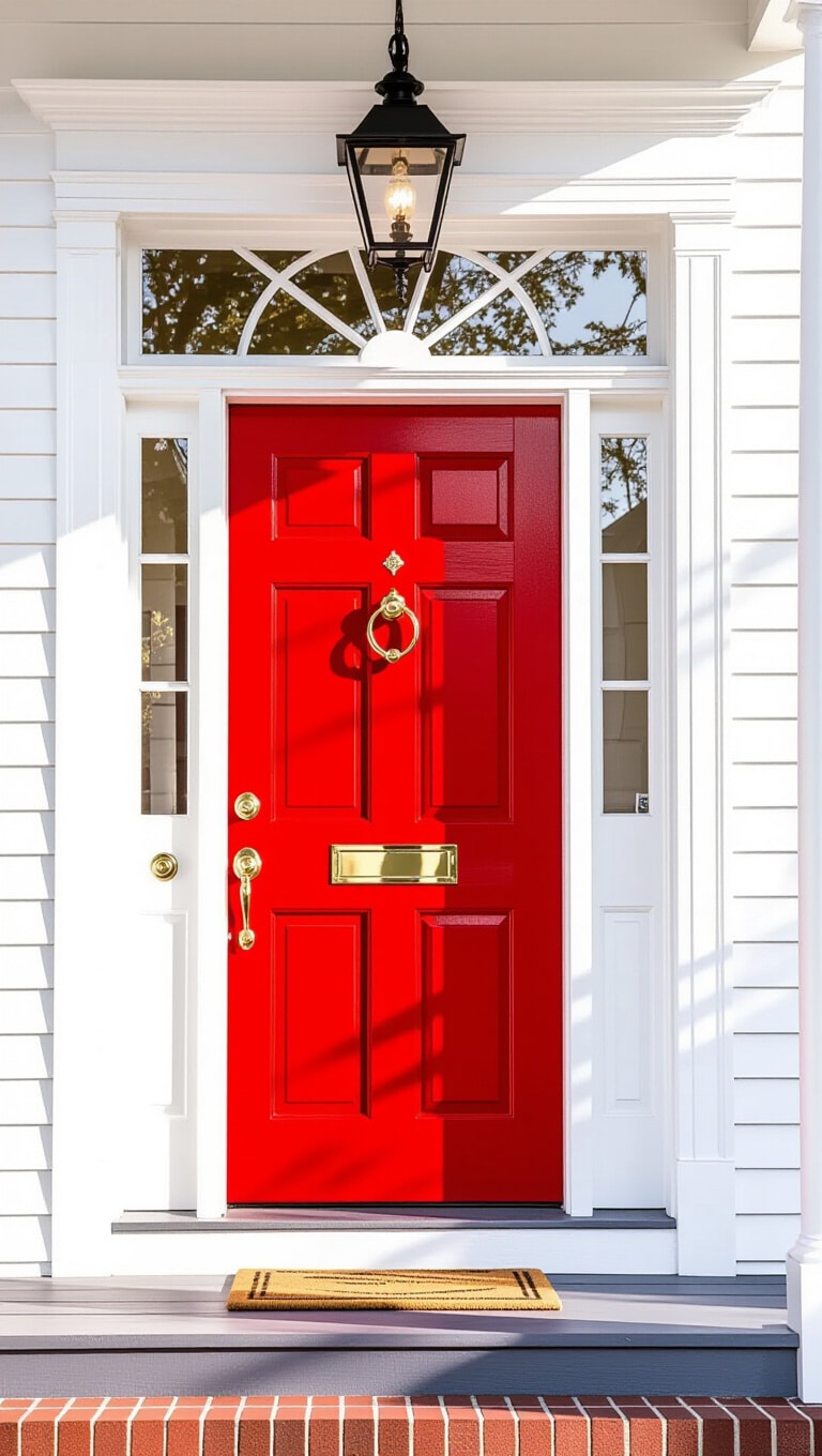 Colonial Red Door with Brass Accents