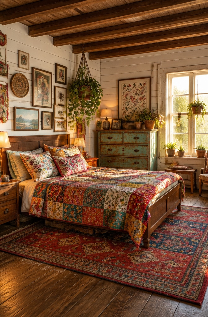 Colorful Eclectic Boho Farmhouse Bedroom