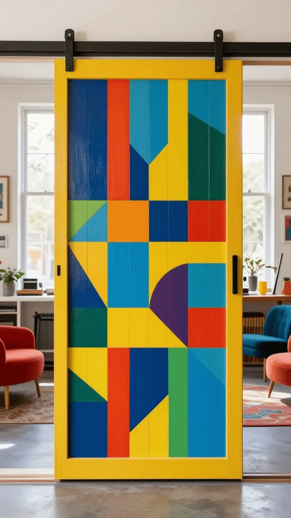 Colorful Geometric Patterned Sliding Door