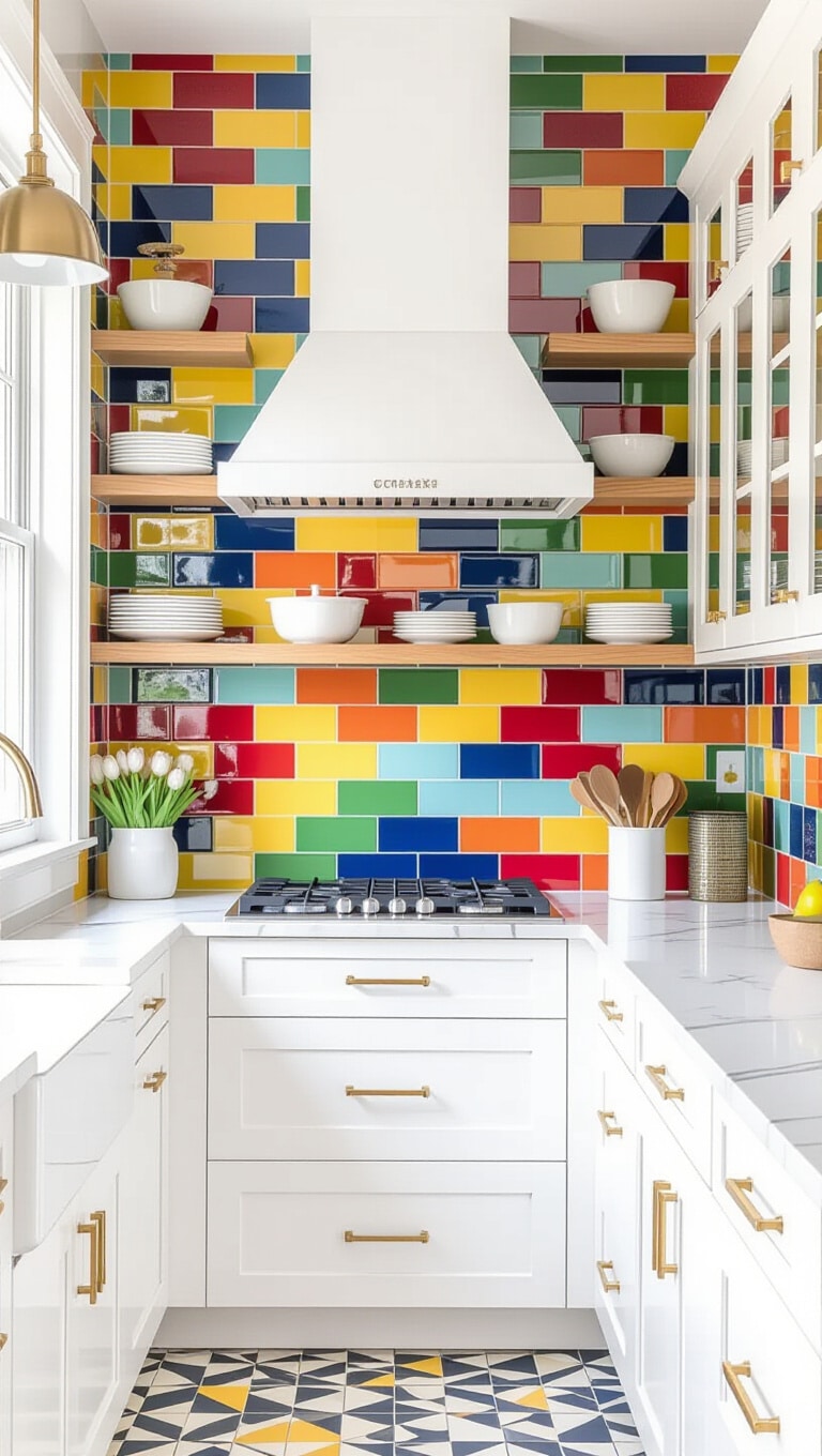 Colorful Rainbow Subway Kitchen Tiles