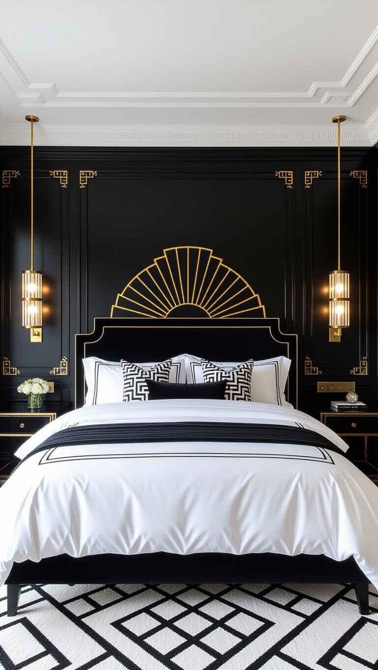 Contemporary Art Deco Black and White Bedroom