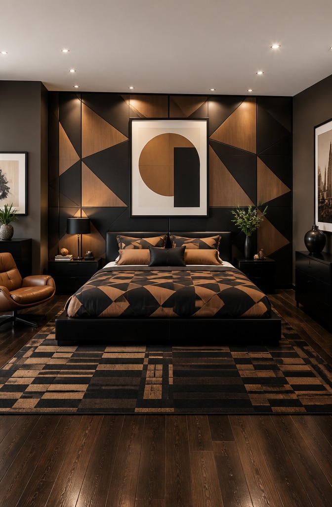 Contemporary Black and Brown Geometric Bedroom