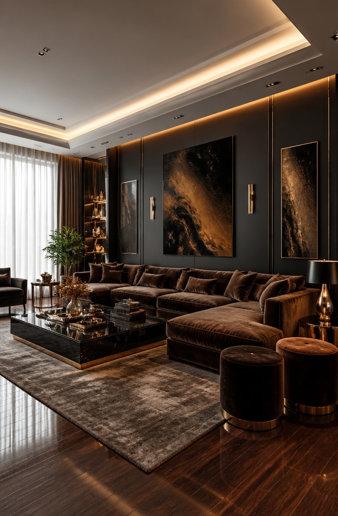 Contemporary Black and Brown Luxe Living Room