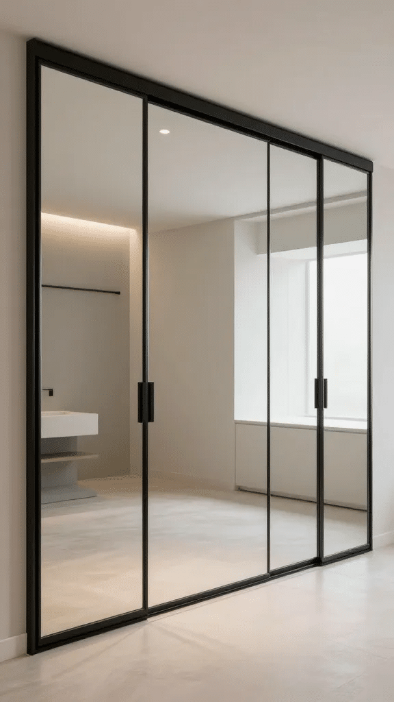 Contemporary Black Frame Mirror Sliding Door