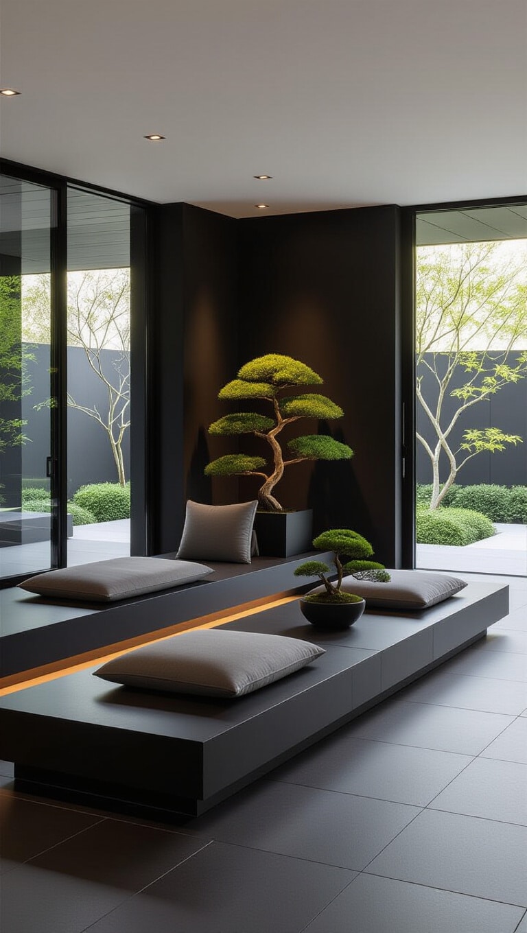 Contemporary Black Minimalist Zen Living Room
