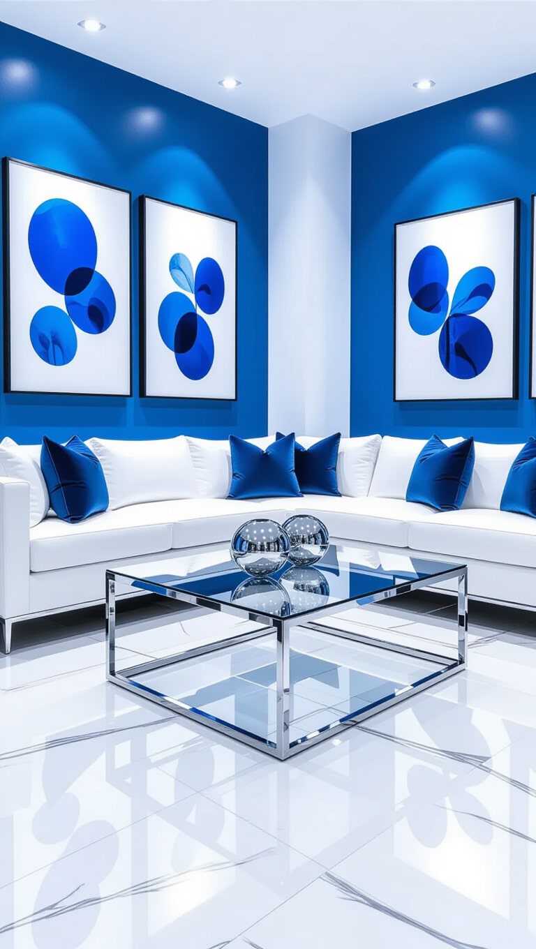 Contemporary Blue and White Living Room
