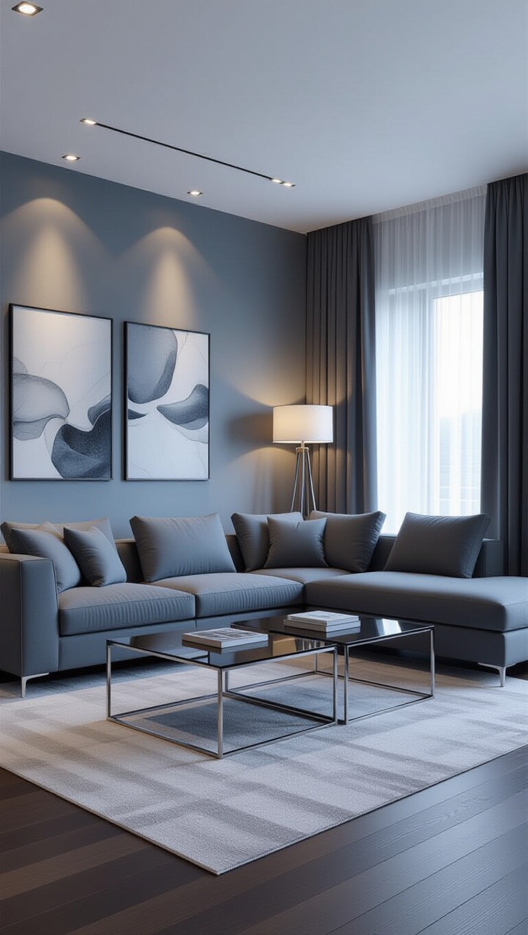 Contemporary Blue Grey Living Room