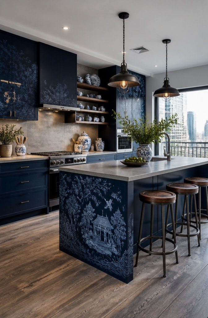 Contemporary Blue Willow Urban Kitchen