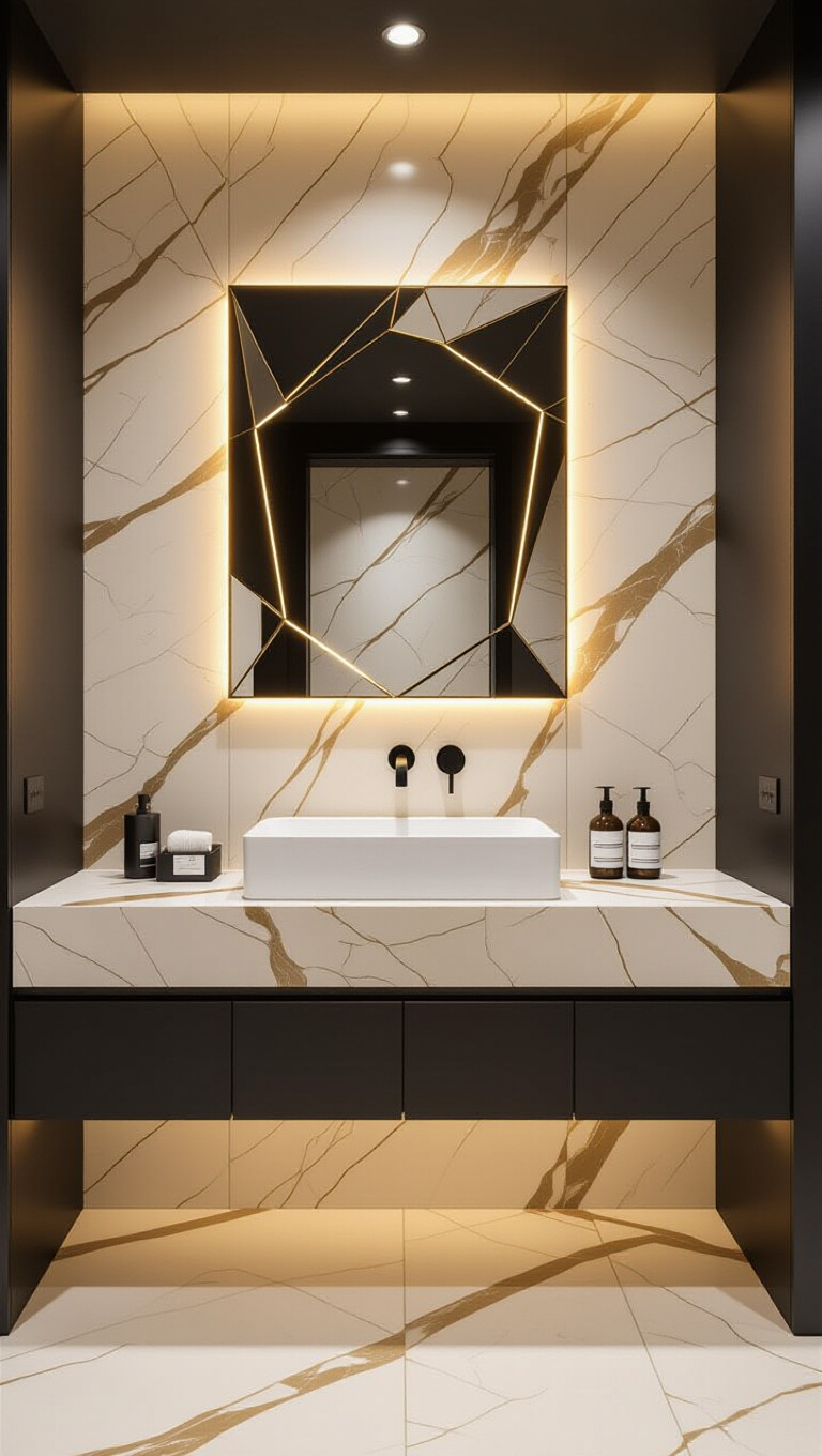 Contemporary Bold Beige Marble Bathroom