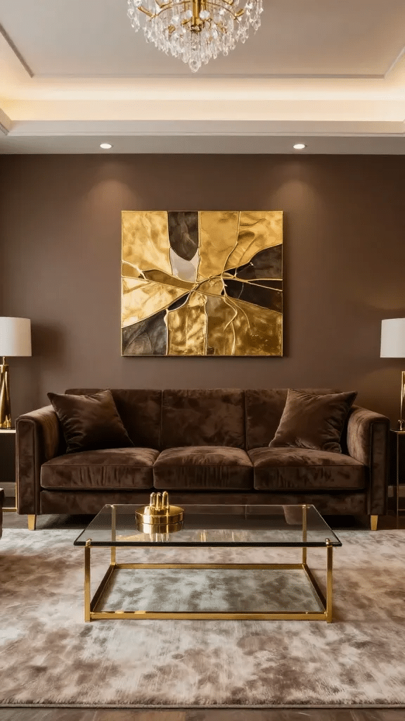 Contemporary Brown and Gold Living Room