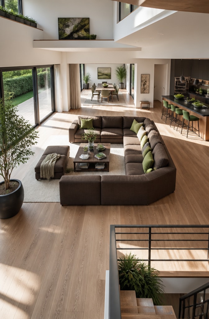 Contemporary Brown and Green Open Concept