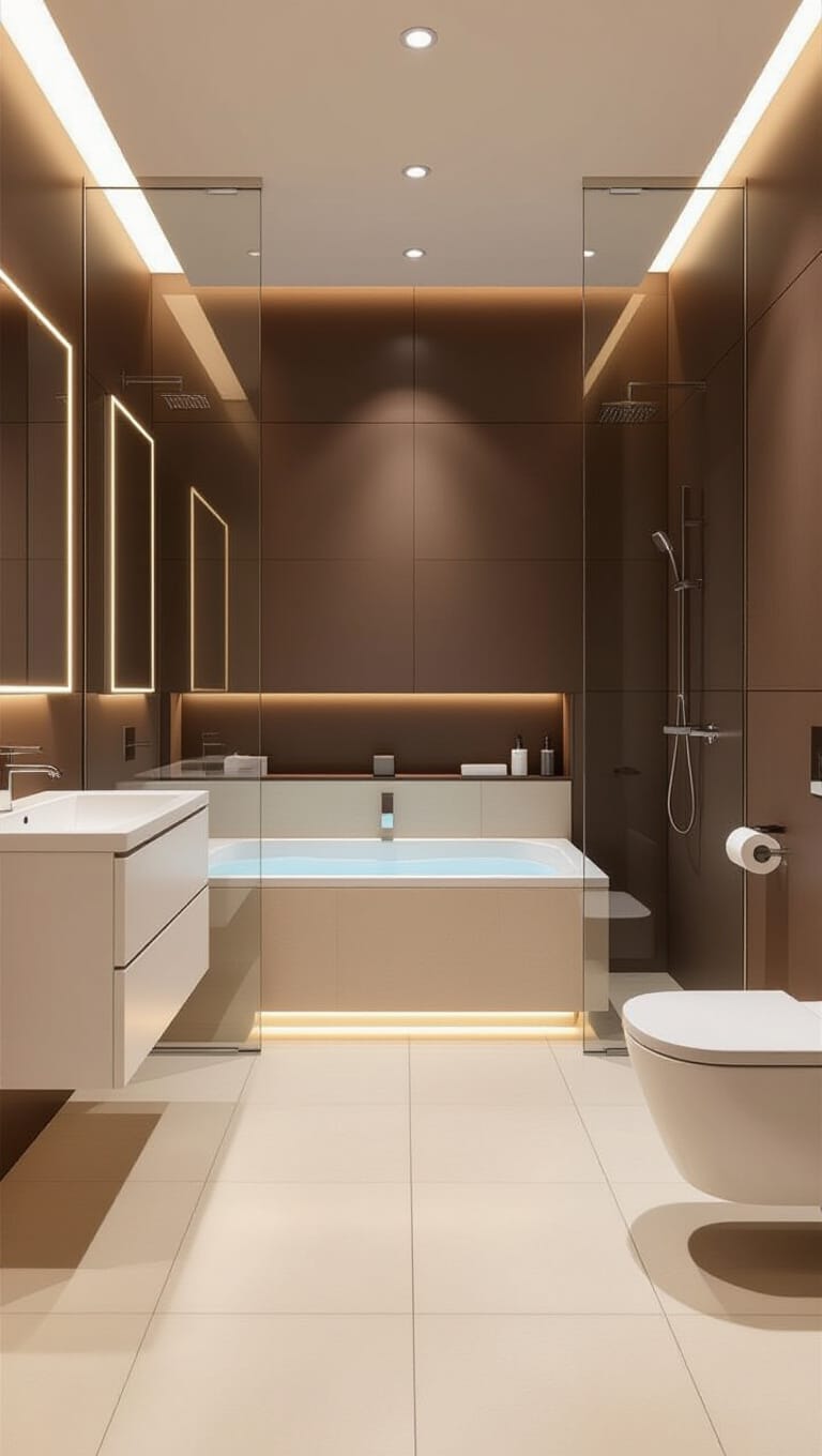 Contemporary Brown Bathroom with Matte Finish