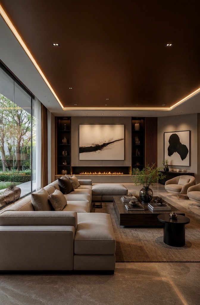 Contemporary Brown Ceiling Living Room