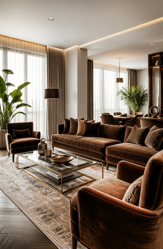 Contemporary Brown Velvet Living Room