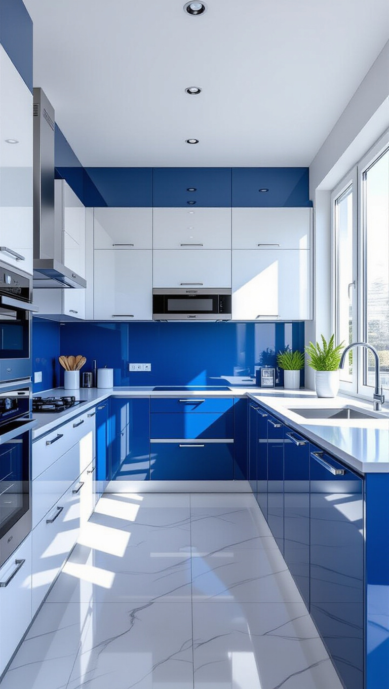 Contemporary Chic Blue and White Kitchen