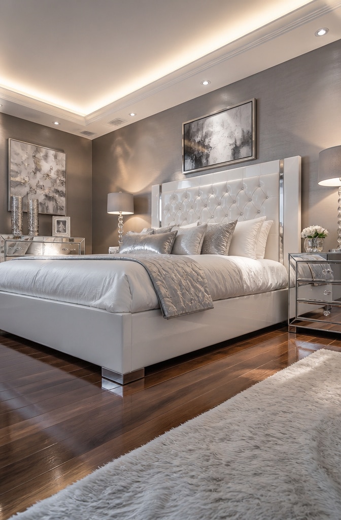 Contemporary Chic White Bed Frame Bedroom
