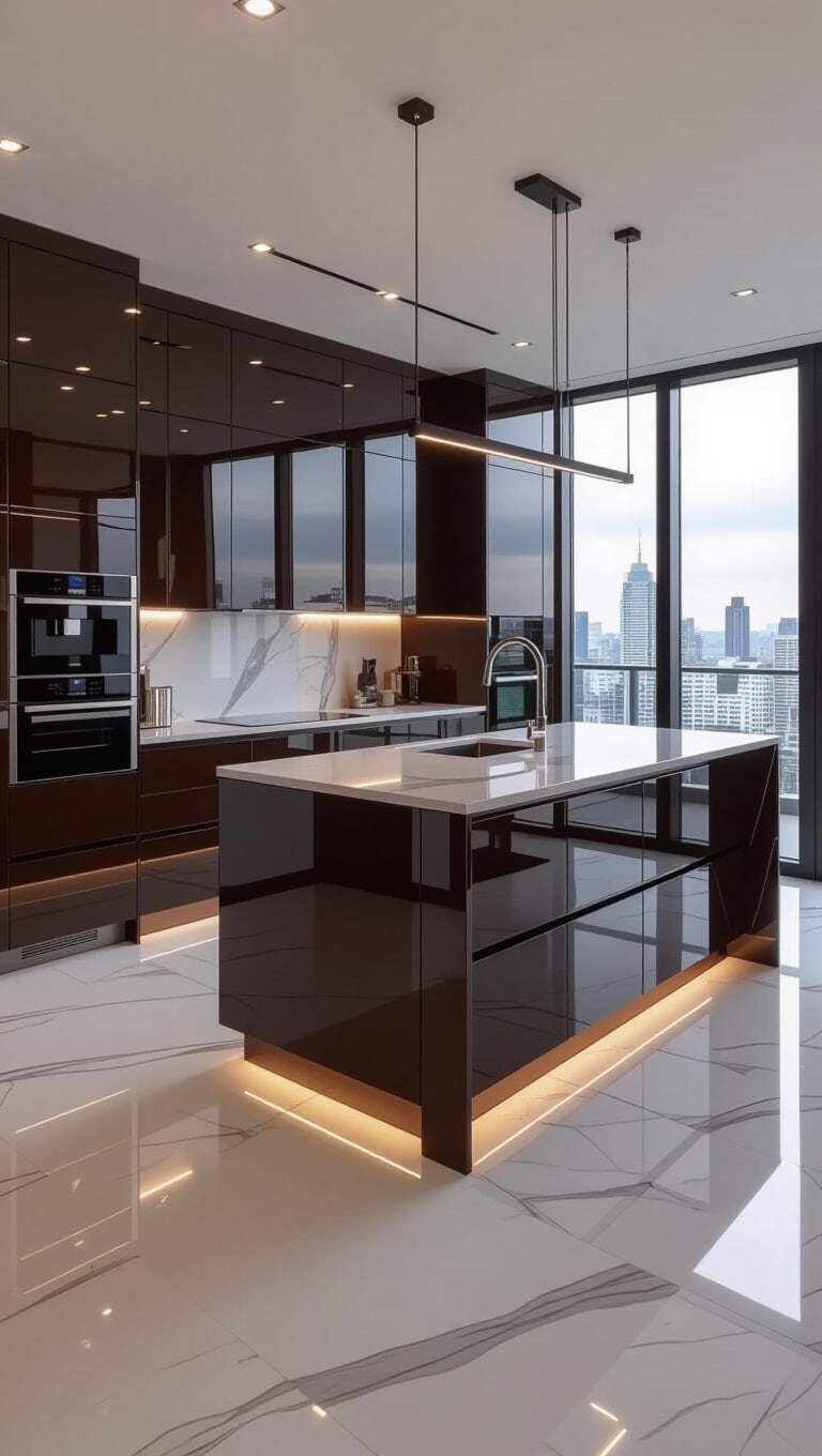 Contemporary Dark Brown Glossy Kitchen