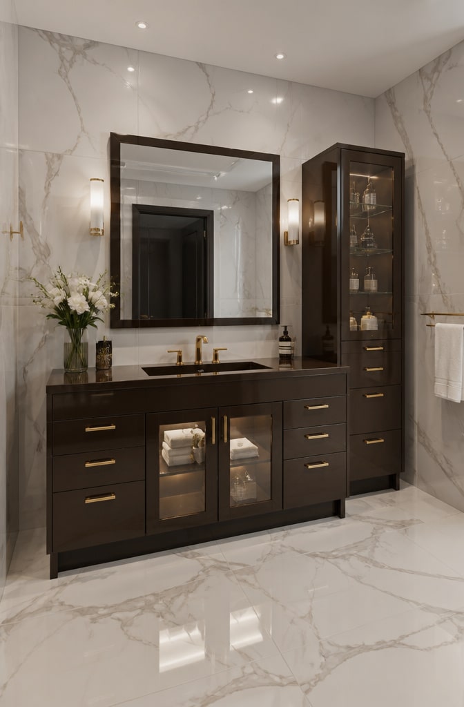 Contemporary Dark Brown Vanity with Glass Accents