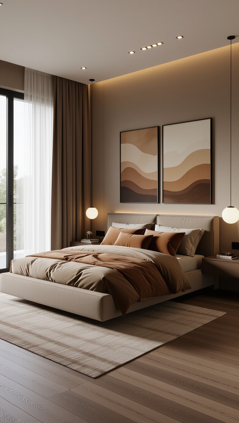 Contemporary Earth-Toned Brown Bedroom