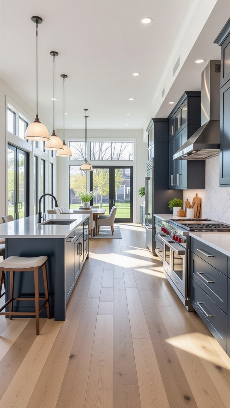 Contemporary Grey Blue Open-Plan Kitchen